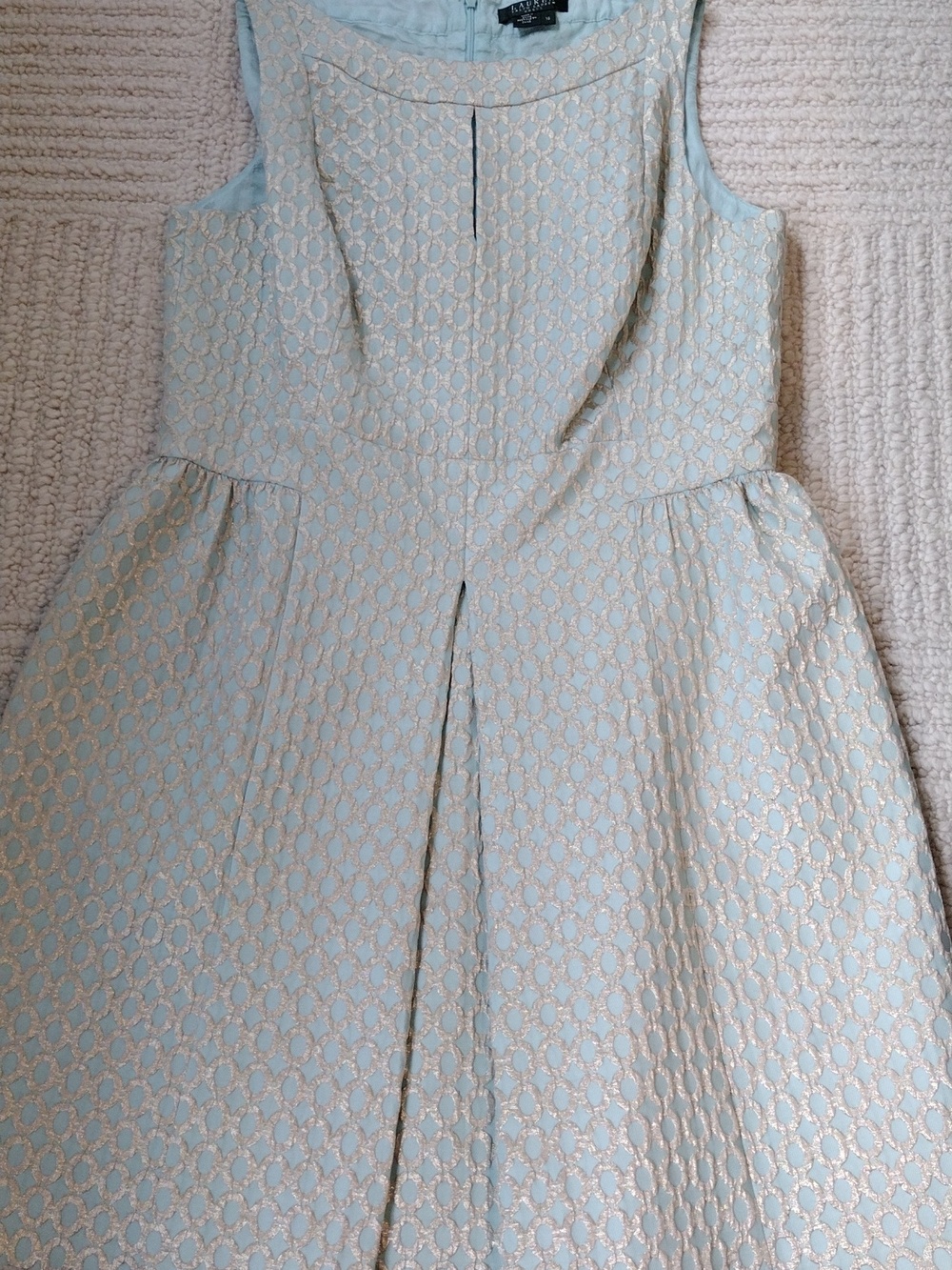 Ralph Lauren Blue and Gold Sleeveless Jacquard Midi Dress